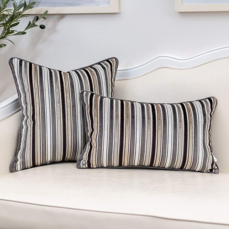 Yangest Grey Striped Throw Pillow Cover Multicolor Velvet Cushion Cover Zippered Rectangular Pillowcase for Sofa Couch Bedroom Living Room Home Decoration, 12x20 Inch - Image 4
